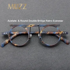 Muzz Unisex Full Rim Round Double Bridge Acetate Eyeglasses P596