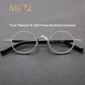 Muzz Unisex Semi Rim Small Round Titanium Acetate Eyeglasses Kmn80x