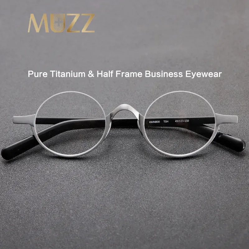 Muzz Unisex Semi Rim Small Round Titanium Acetate Eyeglasses Kmn80x