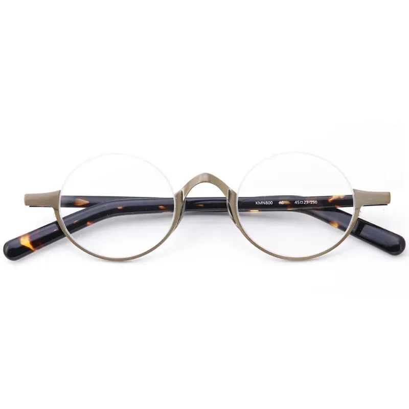 Muzz Unisex Semi Rim Small Round Titanium Acetate Eyeglasses Kmn80x