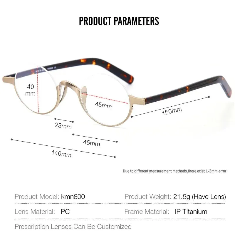 Muzz Unisex Semi Rim Small Round Titanium Acetate Eyeglasses Kmn80x