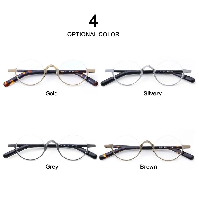 Muzz Unisex Semi Rim Small Round Titanium Acetate Eyeglasses Kmn80x