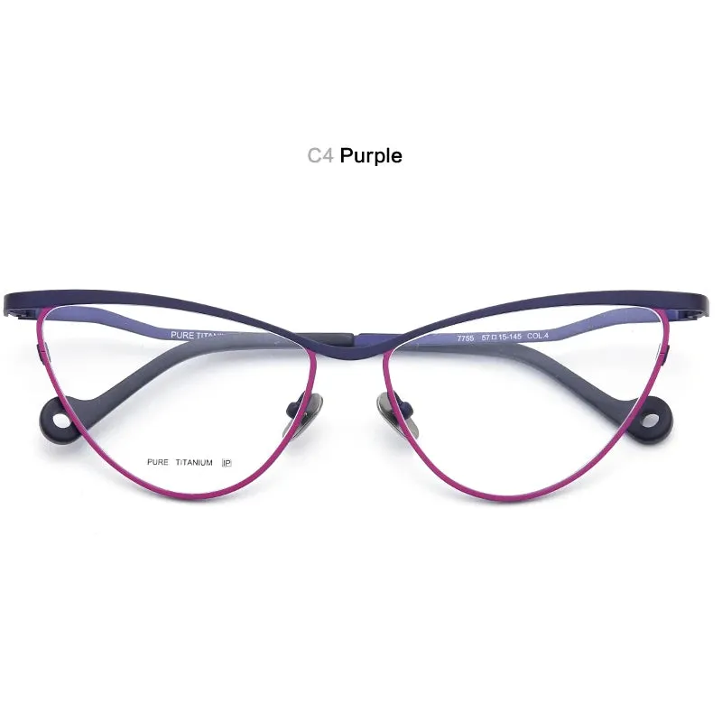 Muzz Women's Full Rim Large Cat Eye Titanium Eyeglasses 7755