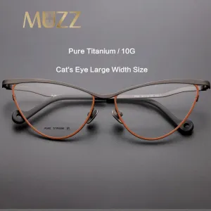 Muzz Women's Full Rim Large Cat Eye Titanium Eyeglasses 7755
