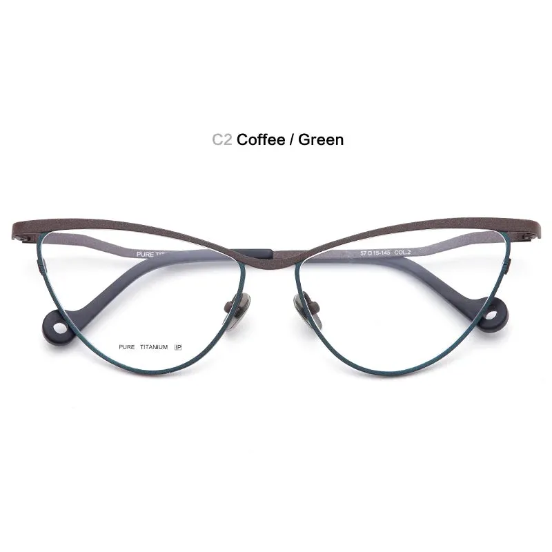 Muzz Women's Full Rim Large Cat Eye Titanium Eyeglasses 7755