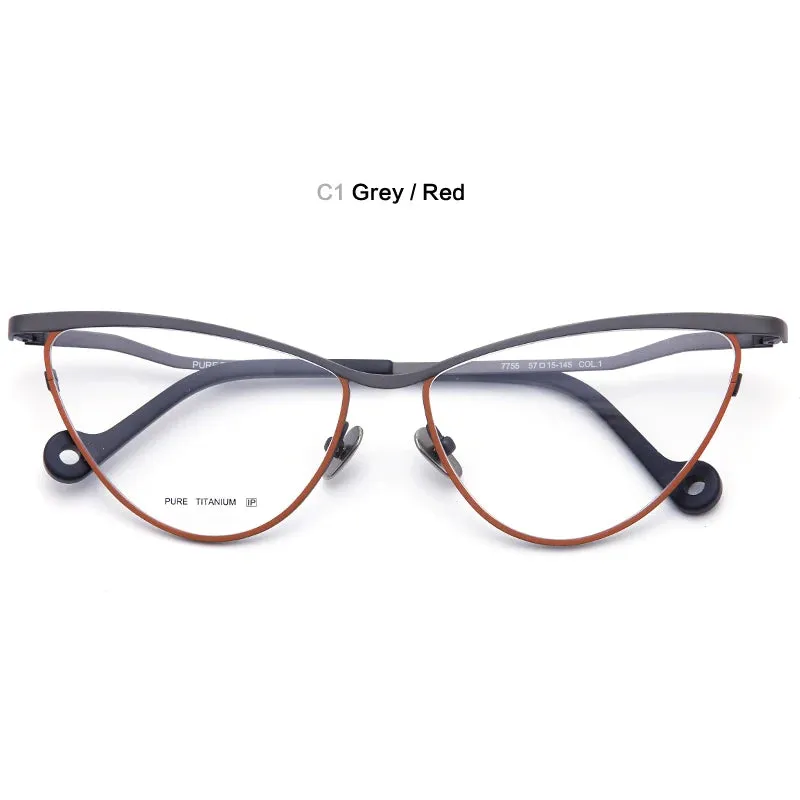 Muzz Women's Full Rim Large Cat Eye Titanium Eyeglasses 7755