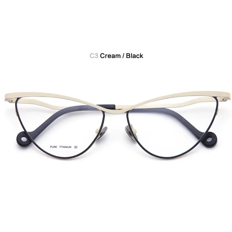 Muzz Women's Full Rim Large Cat Eye Titanium Eyeglasses 7755