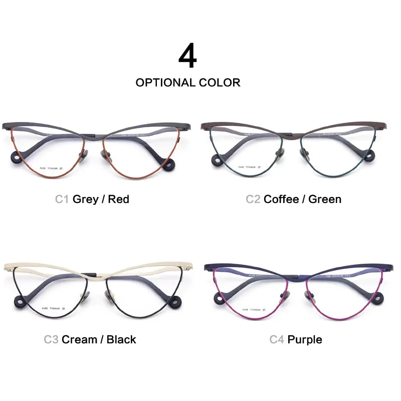Muzz Women's Full Rim Large Cat Eye Titanium Eyeglasses 7755