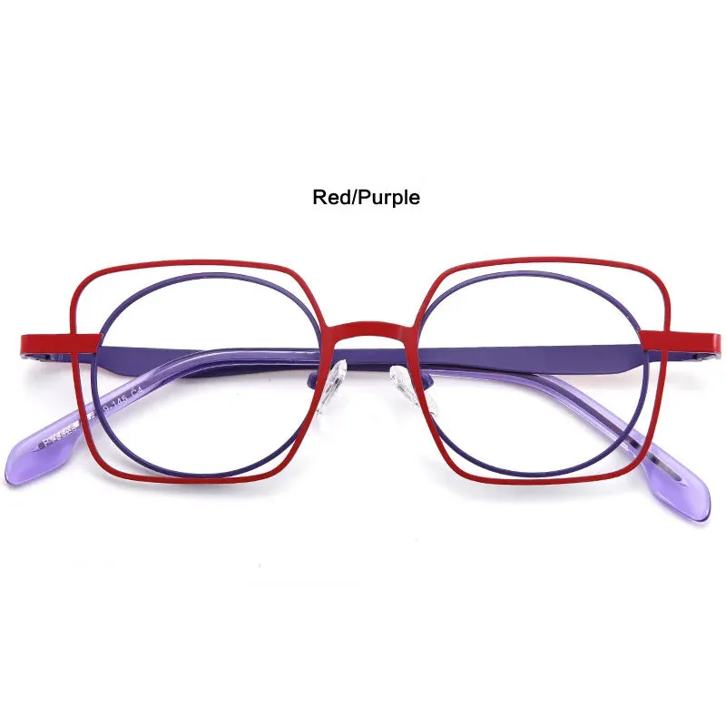 Muzz Women's Full Rim Round Square Alloy Eyeglasses 5525