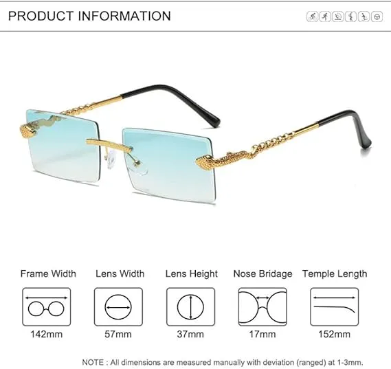 NEW Metal Rimless Sunglasses Unisex Square Sun Glasses for Women Outdoor Travelling Eyewear, Grey Lens