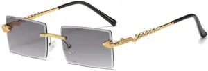 NEW Metal Rimless Sunglasses Unisex Square Sun Glasses for Women Outdoor Travelling Eyewear, Grey Lens