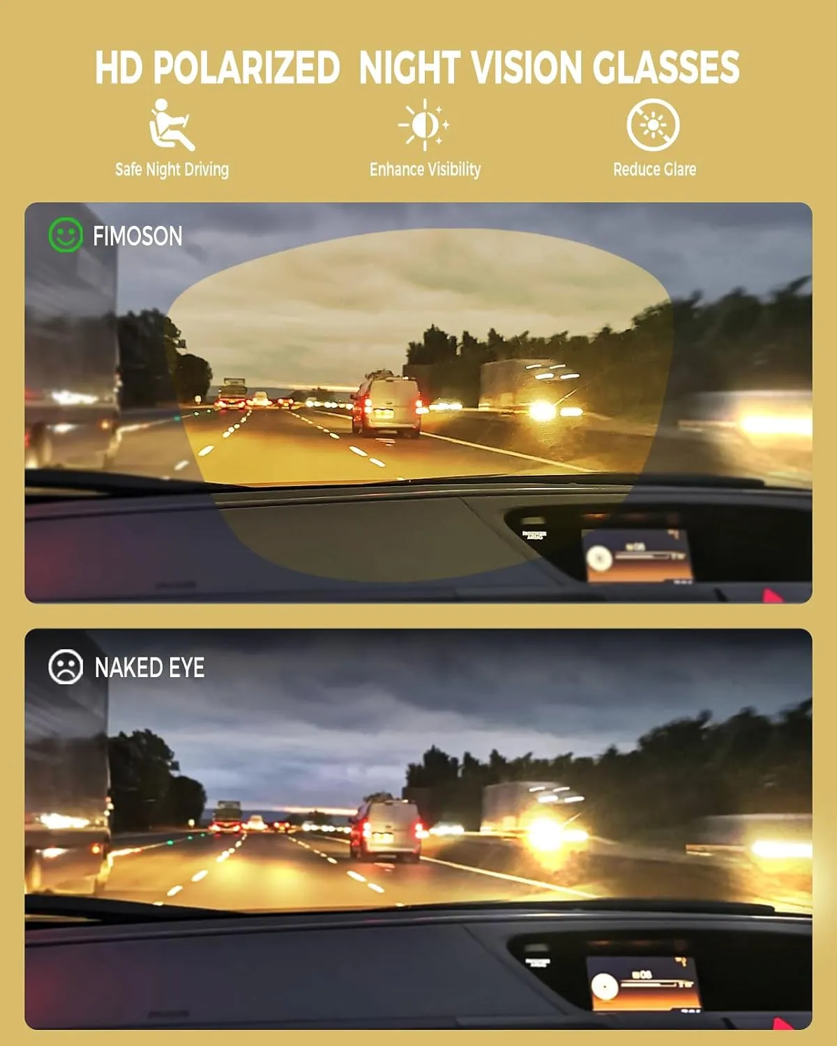 Night Vision Glasses for Men and Women, Driving Eyewear, Reduce Glare Enhance Vision HD Polarized Sunglasses
