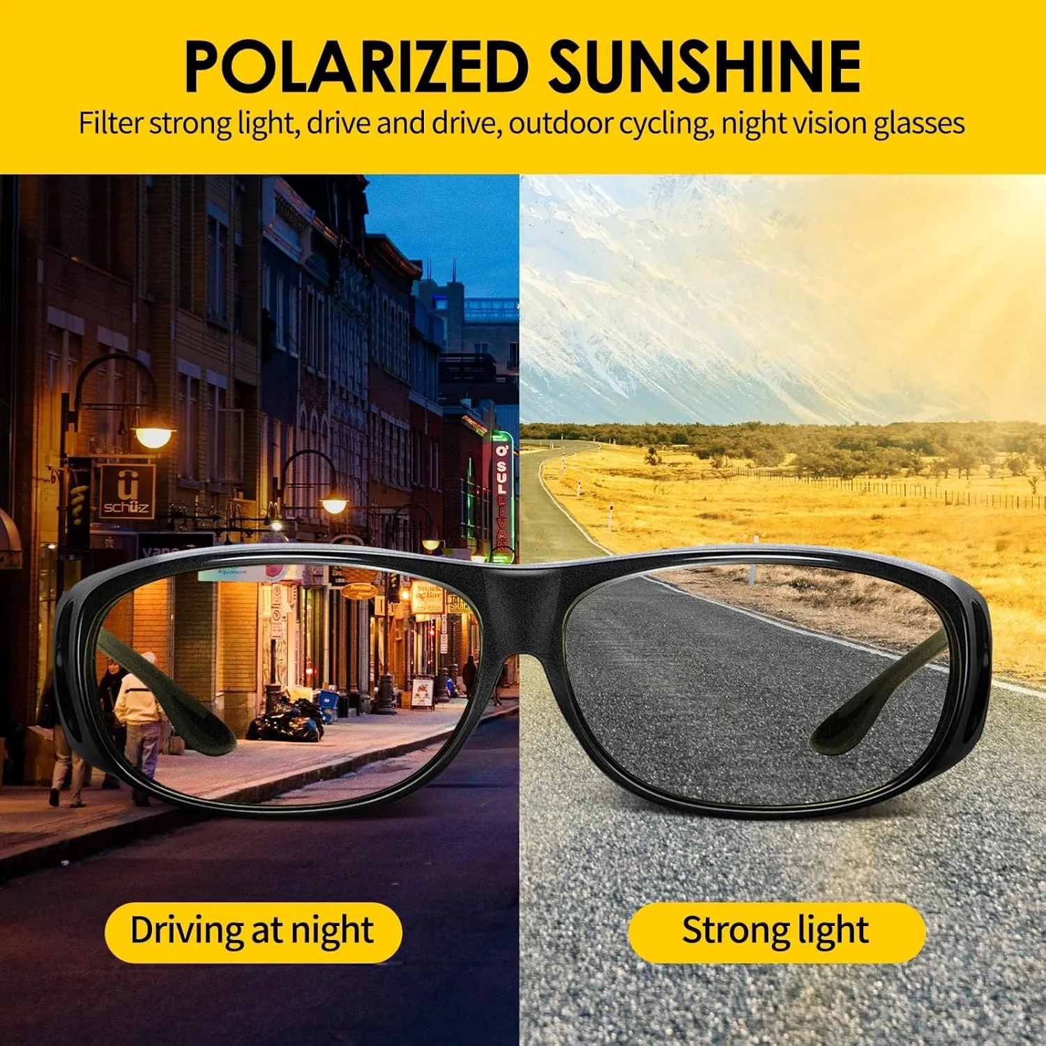 Nightglo Glasses, Night Driving Glasses, Polarized Anti-Glare, Over Glasses Fit, for Men and Women