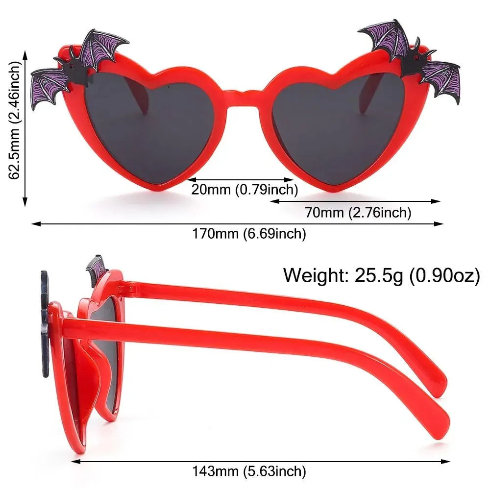 Novelty Halloween Costume Glasses Heart Shaped Bat Wings Decor Sunglasses Women Trendy Sun Glasses Disco Party DecorationEyewear