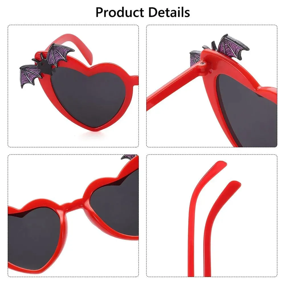 Novelty Halloween Costume Glasses Heart Shaped Bat Wings Decor Sunglasses Women Trendy Sun Glasses Disco Party DecorationEyewear