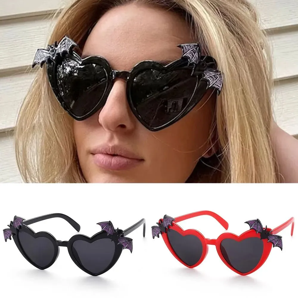 Novelty Halloween Costume Glasses Heart Shaped Bat Wings Decor Sunglasses Women Trendy Sun Glasses Disco Party DecorationEyewear