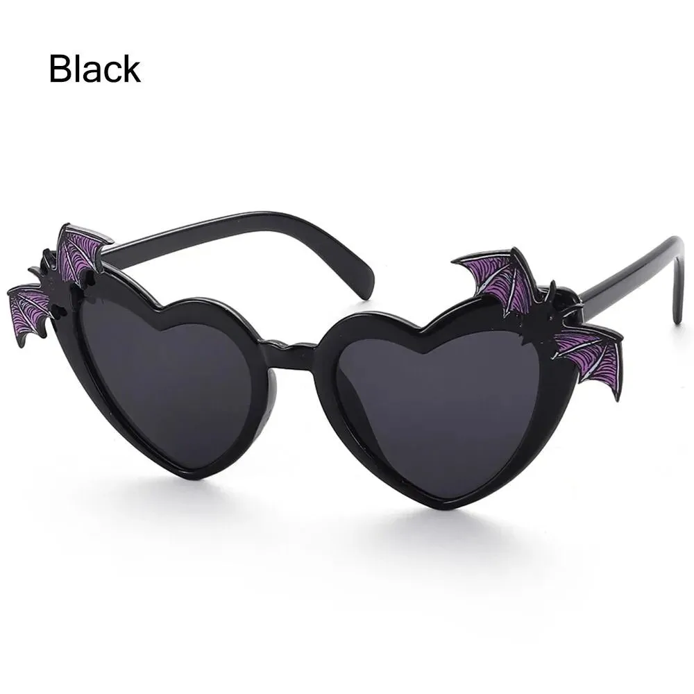 Novelty Halloween Costume Glasses Heart Shaped Bat Wings Decor Sunglasses Women Trendy Sun Glasses Disco Party DecorationEyewear