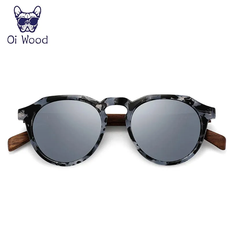 Oi Wood Sunglasses Women Men's Sun Glasses Walnut Wood Round Red Lens Tortoise Shell Frames