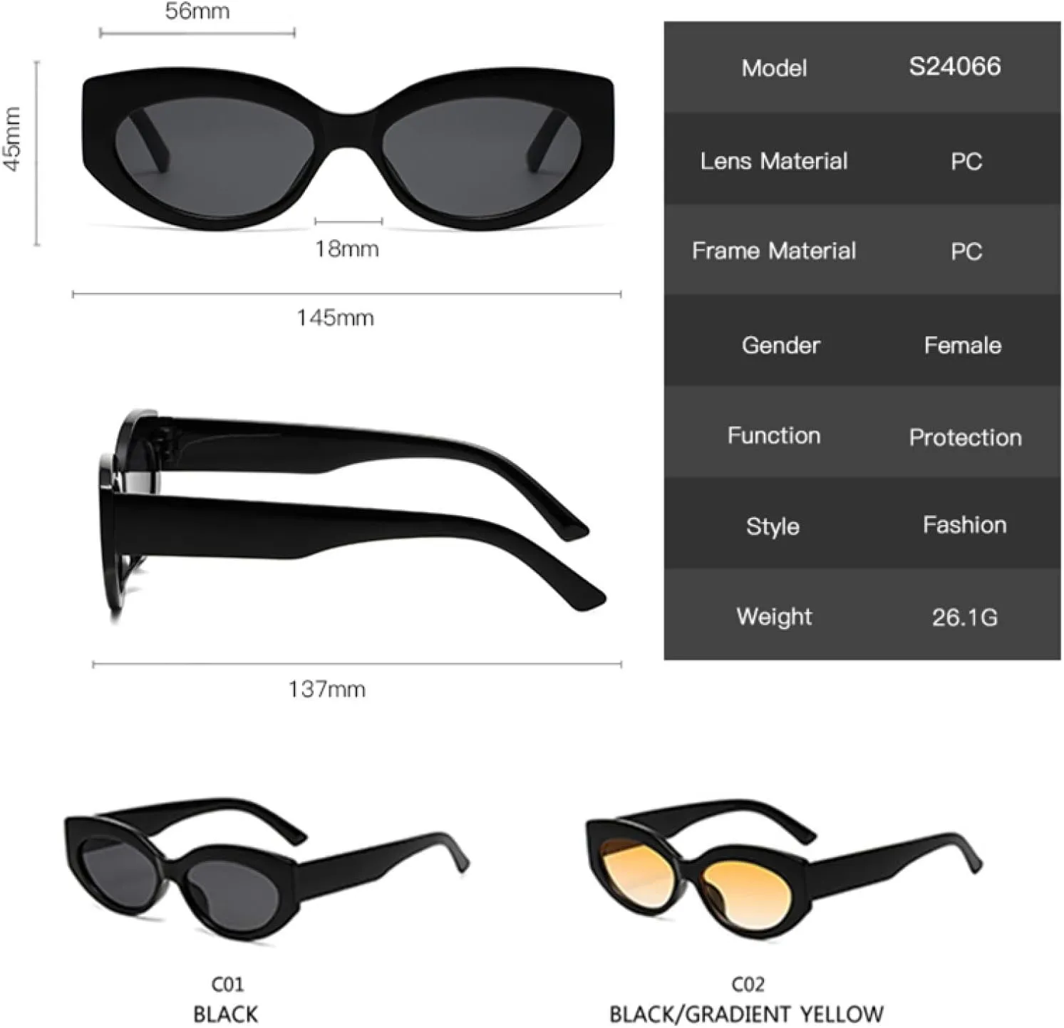 Oval Frame Sunglasses for Women Fashion Retro Cat Eye Uv400