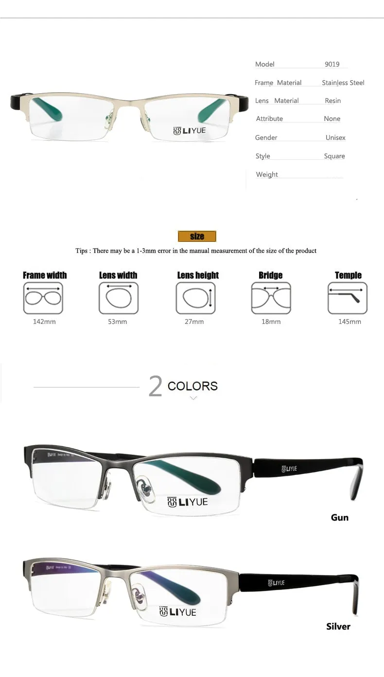 Oveliness Men's Semi Rim Square Alloy Eyeglasses 9019