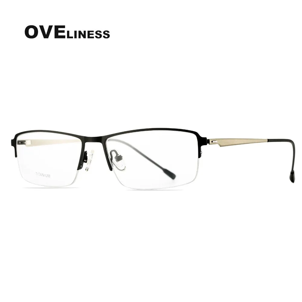 Oveliness Men's Semi Rim Square Screwless Titanium Alloy Eyeglasses