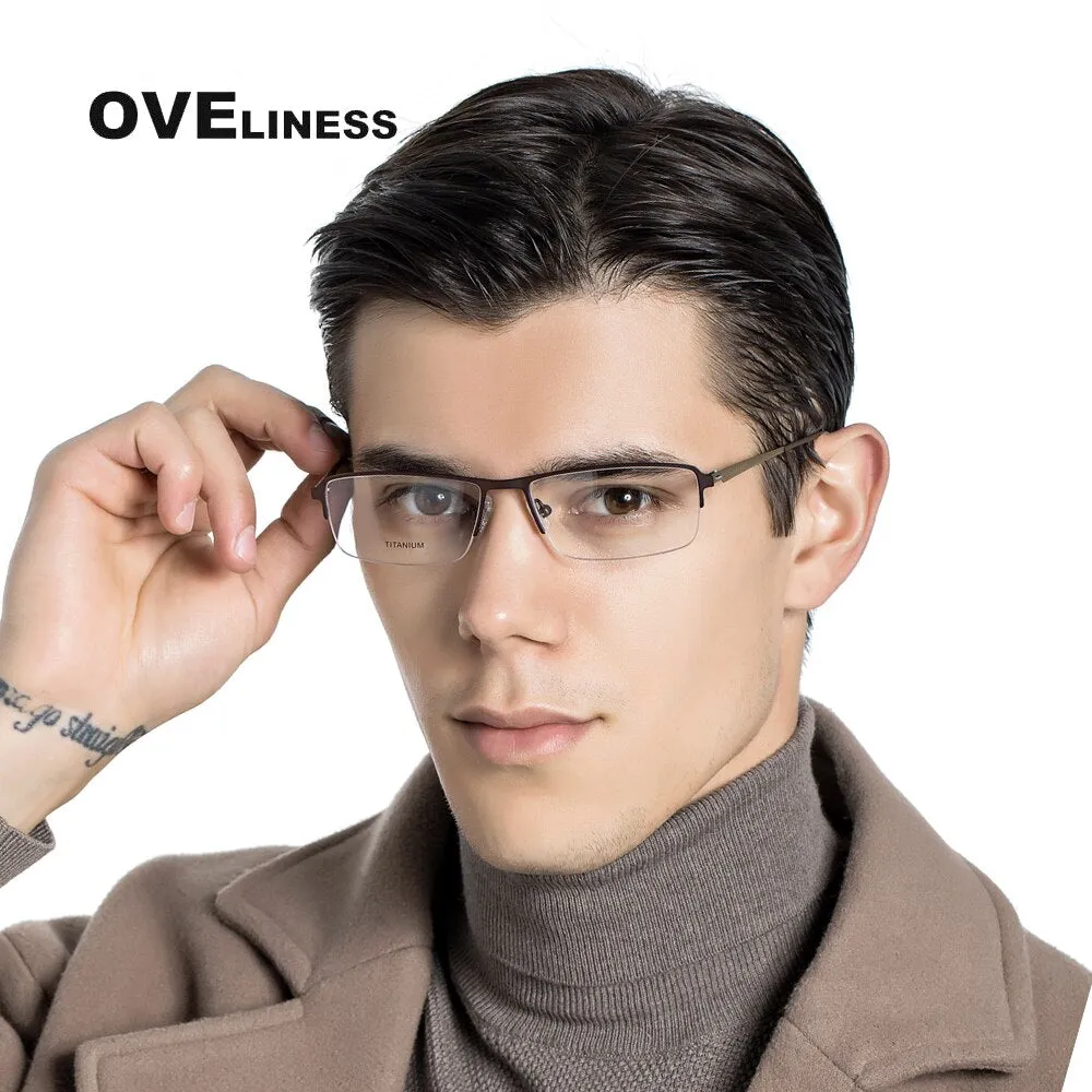 Oveliness Men's Semi Rim Square Screwless Titanium Alloy Eyeglasses