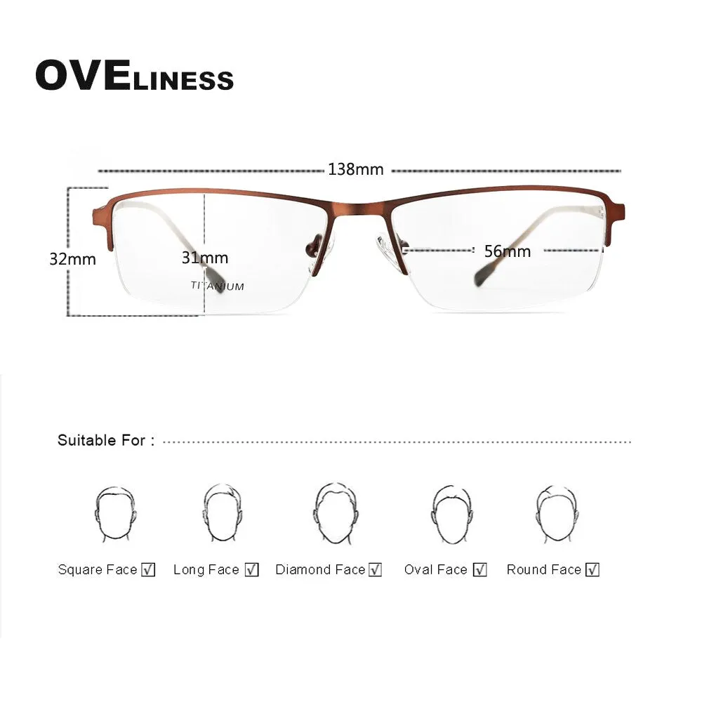 Oveliness Men's Semi Rim Square Screwless Titanium Alloy Eyeglasses