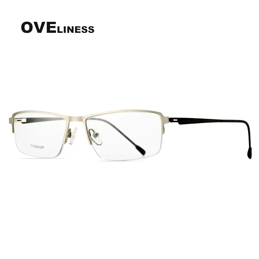 Oveliness Men's Semi Rim Square Screwless Titanium Alloy Eyeglasses