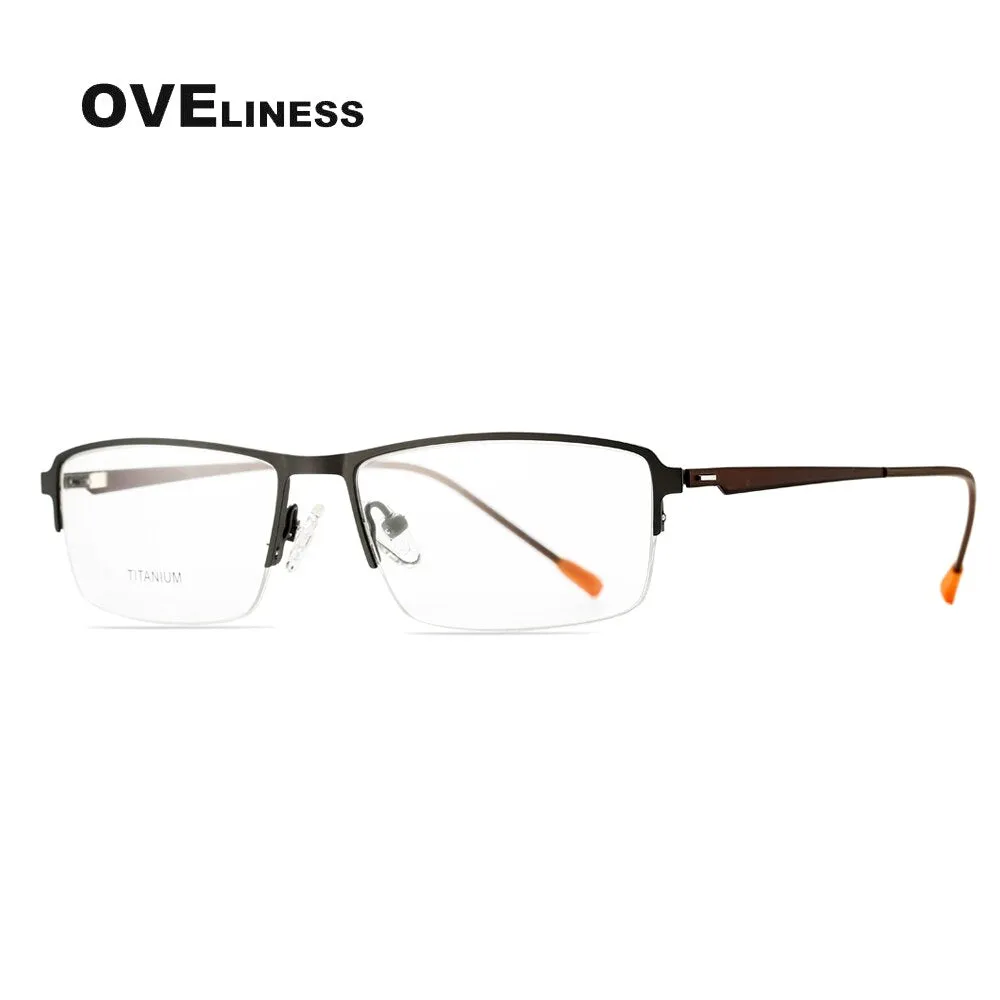 Oveliness Men's Semi Rim Square Screwless Titanium Alloy Eyeglasses
