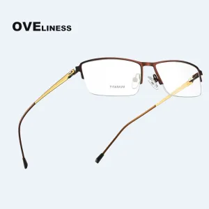 Oveliness Men's Semi Rim Square Screwless Titanium Alloy Eyeglasses