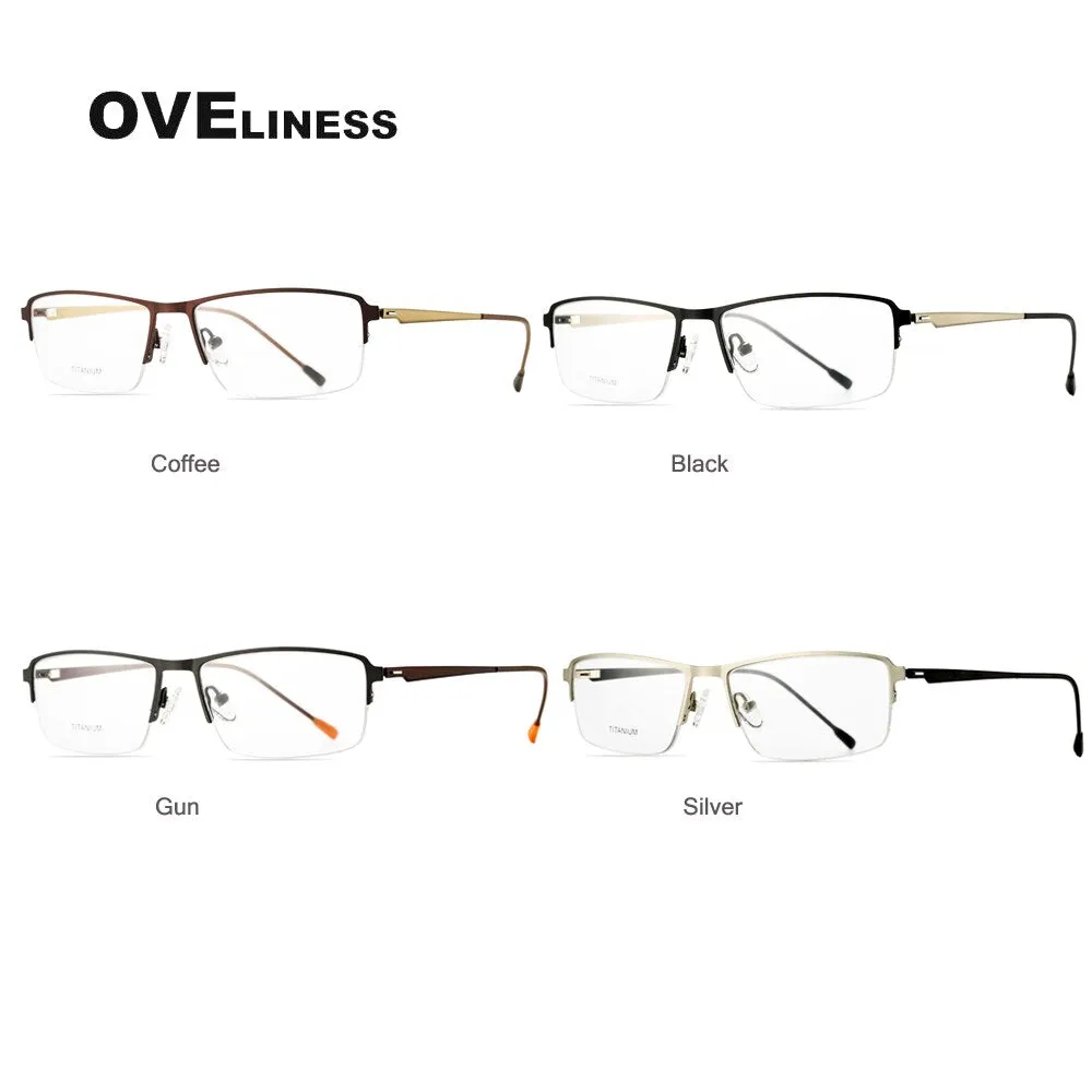 Oveliness Men's Semi Rim Square Screwless Titanium Alloy Eyeglasses