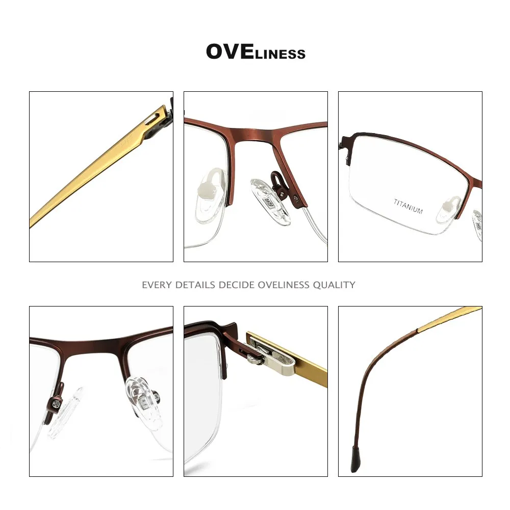 Oveliness Men's Semi Rim Square Screwless Titanium Alloy Eyeglasses