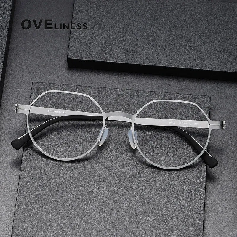 Oveliness Unisex Full Rim Flat Top Round Screwless Titanium Eyeglasses 80992