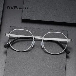 Oveliness Unisex Full Rim Flat Top Round Screwless Titanium Eyeglasses 80992