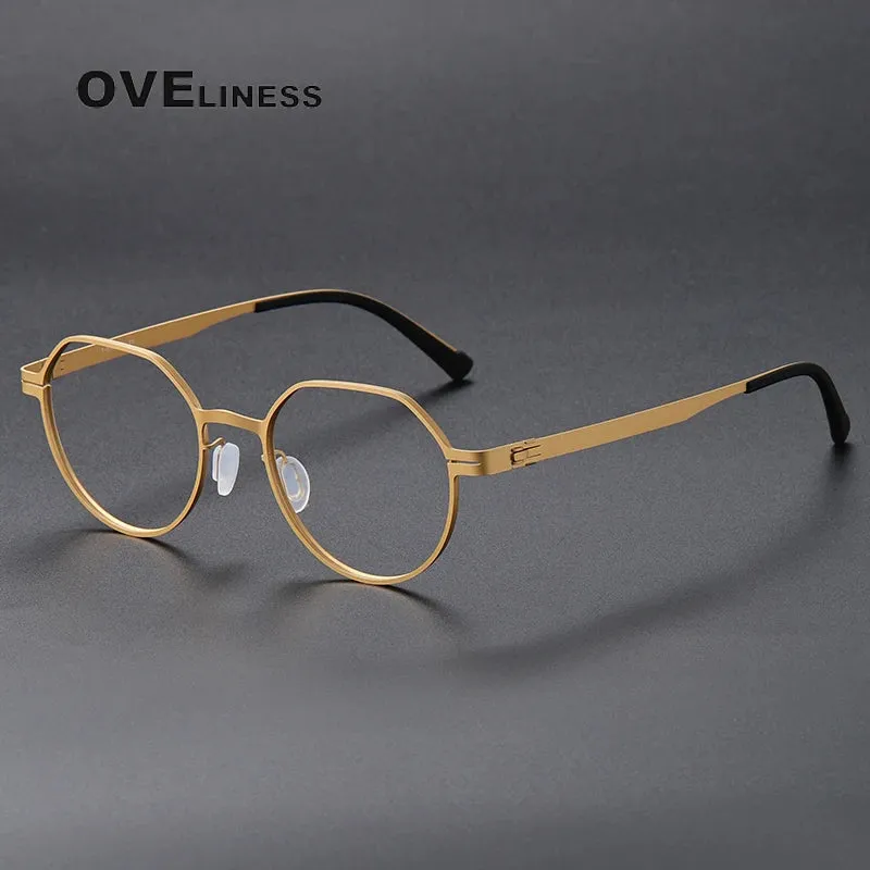 Oveliness Unisex Full Rim Flat Top Round Screwless Titanium Eyeglasses 80992