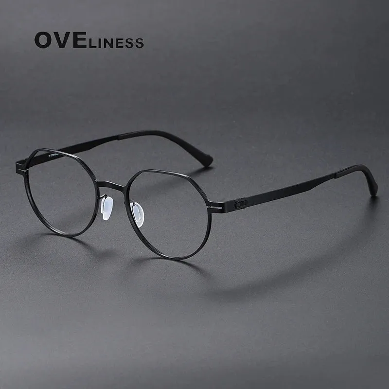 Oveliness Unisex Full Rim Flat Top Round Screwless Titanium Eyeglasses 80992