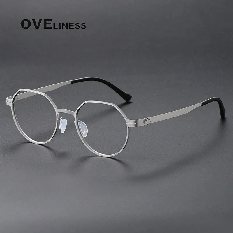 Oveliness Unisex Full Rim Flat Top Round Screwless Titanium Eyeglasses 80992