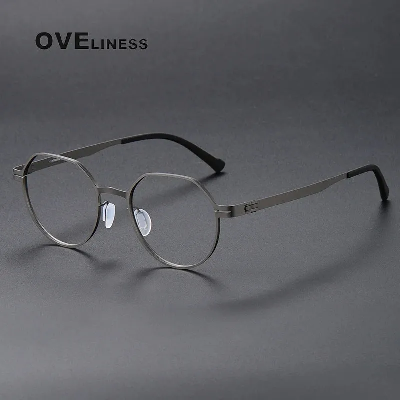 Oveliness Unisex Full Rim Flat Top Round Screwless Titanium Eyeglasses 80992