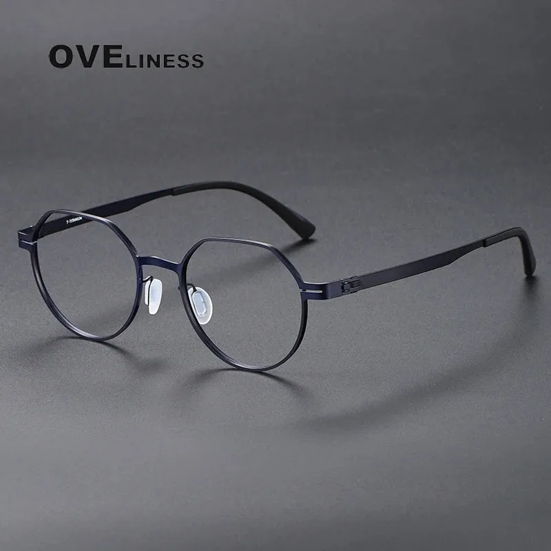 Oveliness Unisex Full Rim Flat Top Round Screwless Titanium Eyeglasses 80992