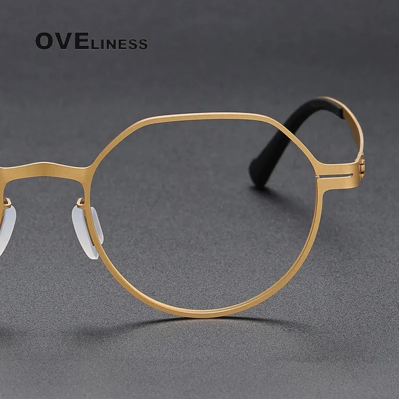 Oveliness Unisex Full Rim Flat Top Round Screwless Titanium Eyeglasses 80992