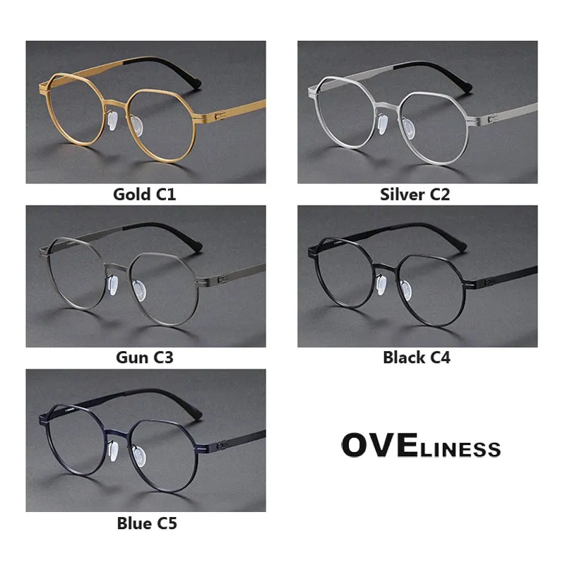 Oveliness Unisex Full Rim Flat Top Round Screwless Titanium Eyeglasses 80992
