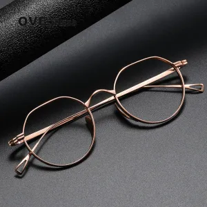 Oveliness Unisex Full Rim Irregular Round Titanium Eyeglasses 9916