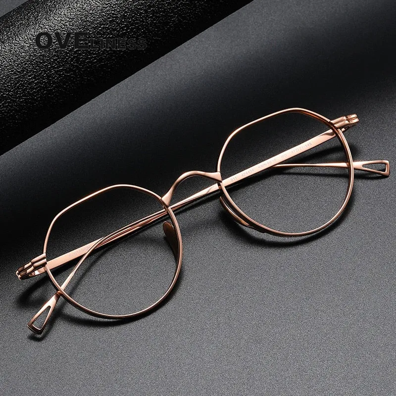 Oveliness Unisex Full Rim Irregular Round Titanium Eyeglasses 9916