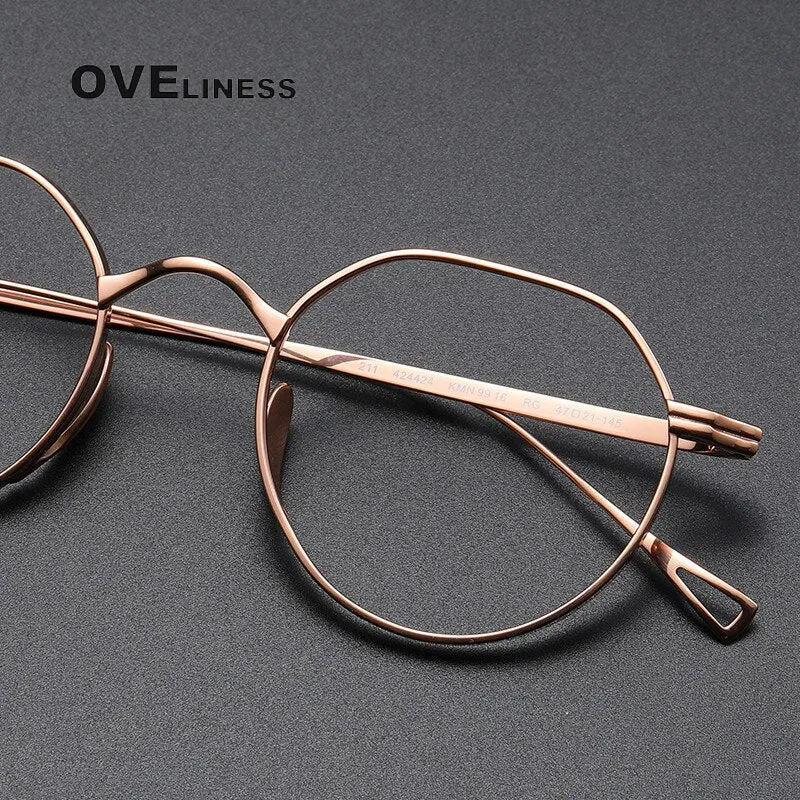 Oveliness Unisex Full Rim Irregular Round Titanium Eyeglasses 9916