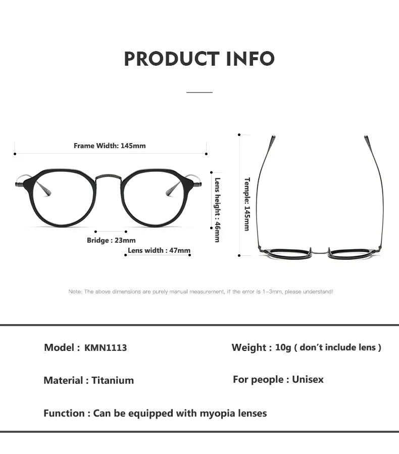 Oveliness Unisex Full Rim Oversized Square Round Acetate Titanium Eyeglasses 1113