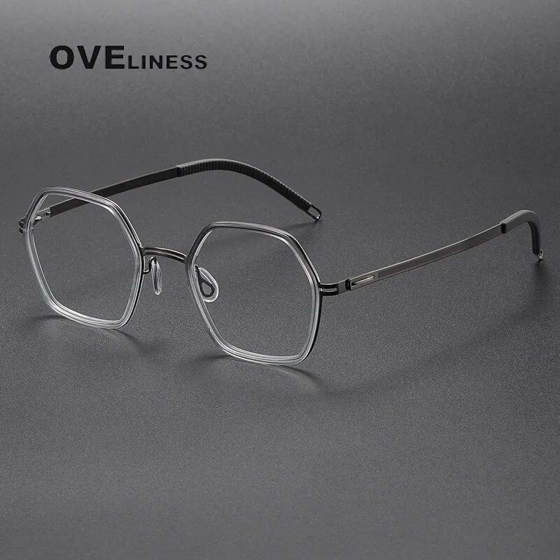 Oveliness Unisex Full Rim Polygon Acetate Titanium Eyeglasses 8202322