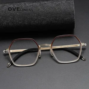 Oveliness Unisex Full Rim Polygon Acetate Titanium Eyeglasses 8202322