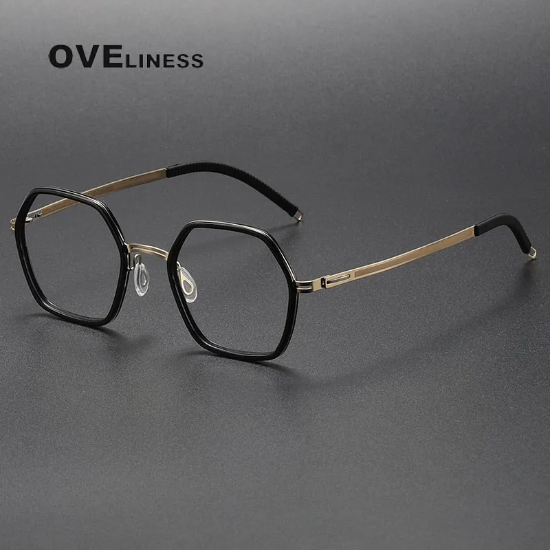 Oveliness Unisex Full Rim Polygon Acetate Titanium Eyeglasses 8202322