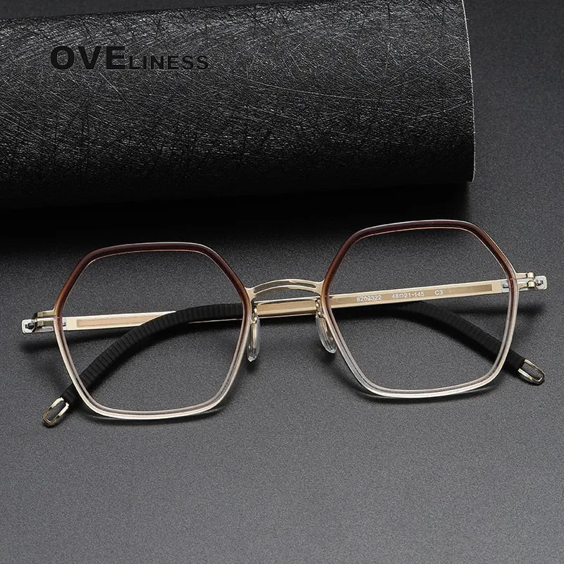 Oveliness Unisex Full Rim Polygon Acetate Titanium Eyeglasses 8202322