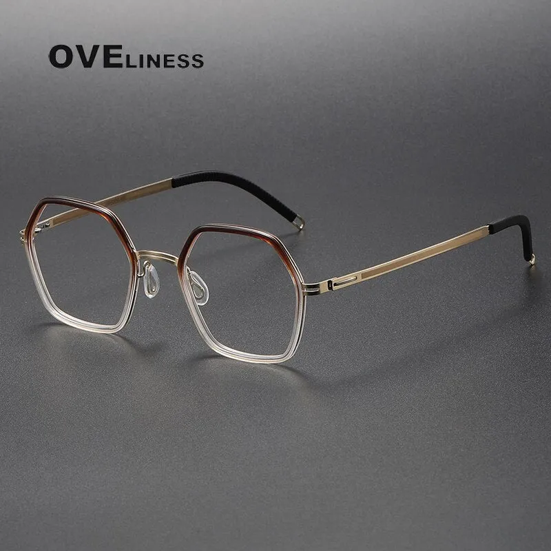 Oveliness Unisex Full Rim Polygon Acetate Titanium Eyeglasses 8202322